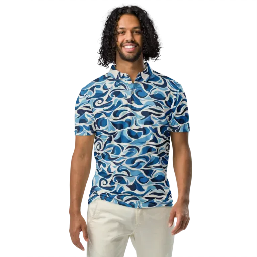 Azure Sway on a Men's Slim Fit Polo Shirt