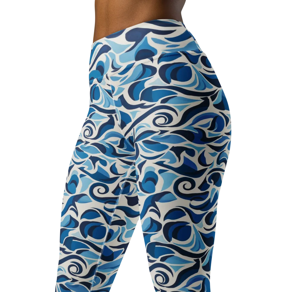 Azure Sway on Yoga Leggings — Left Front