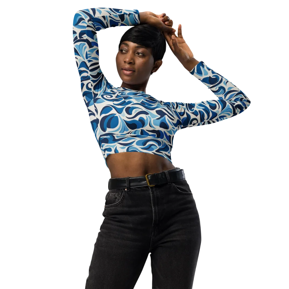 Azure Sway on Long Sleeve Crop Top — Front