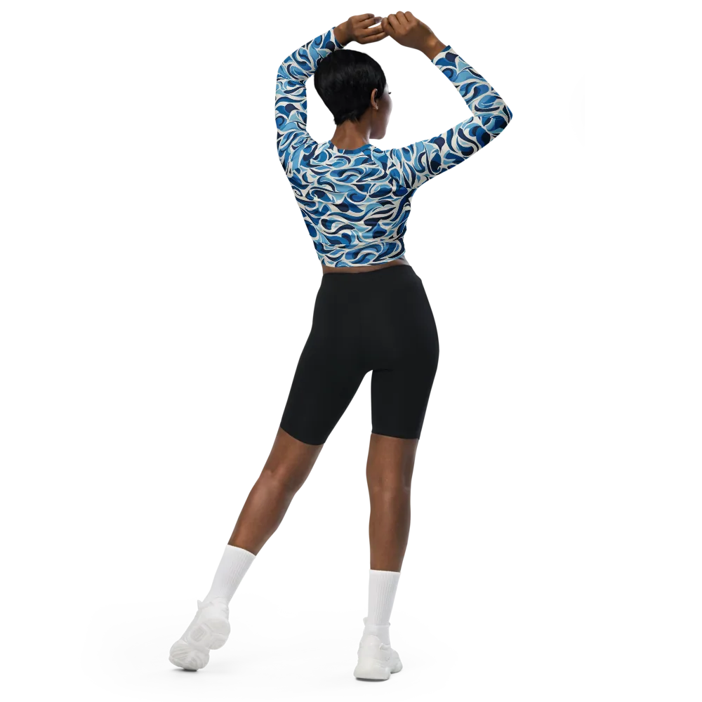 Azure Sway on Long Sleeve Crop Top — Back