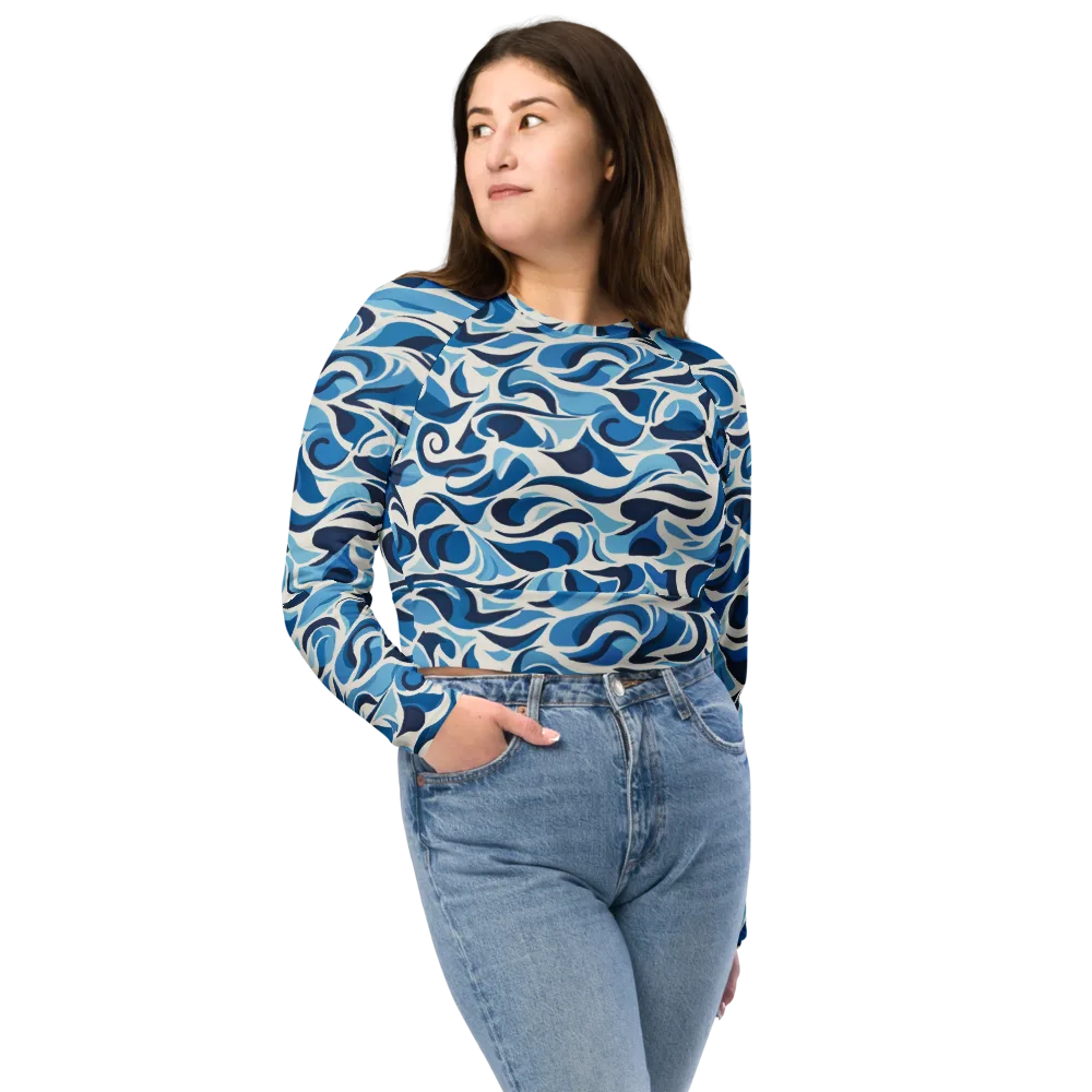 Azure Sway on Long Sleeve Crop Top — Front