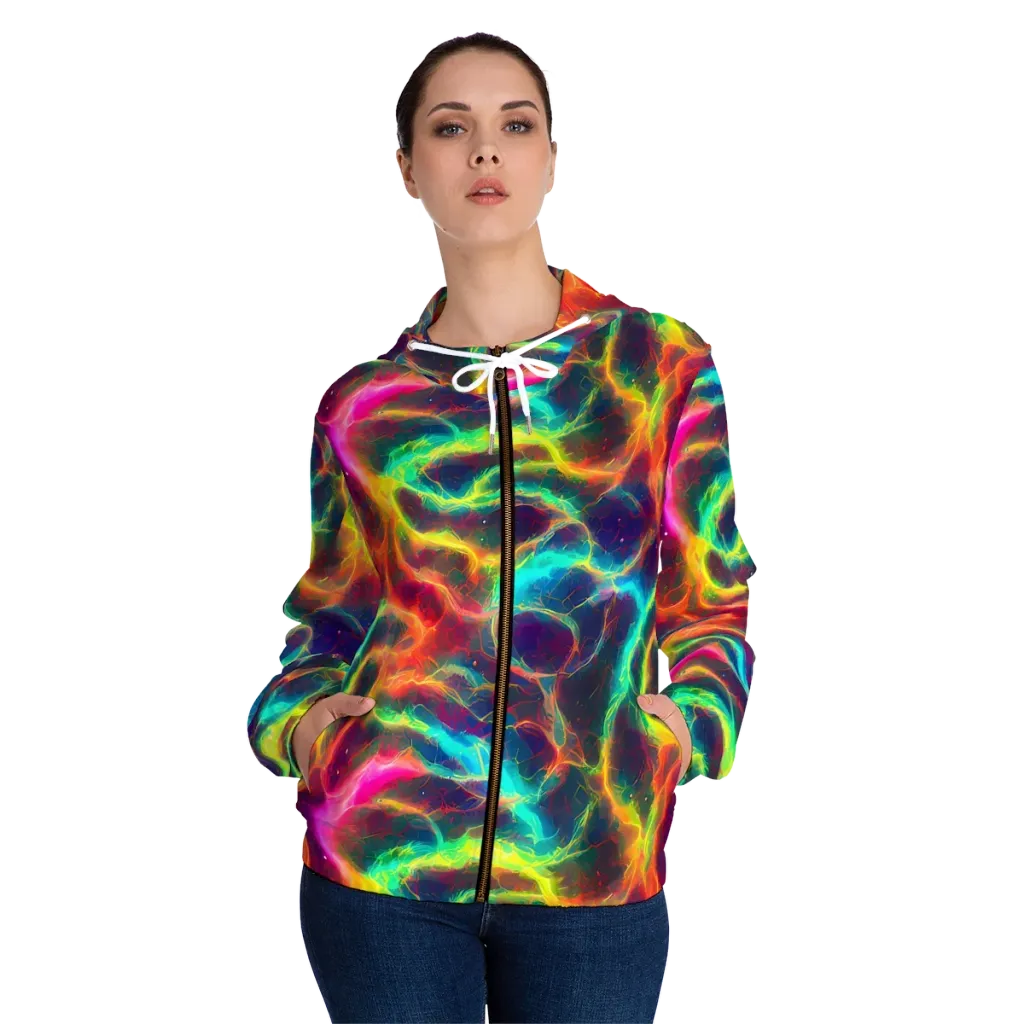 Hypercolor Tides on Women's Full-Zip Hoodie — Front On Person