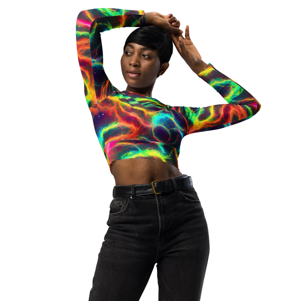 Hypercolor Tides on Long Sleeve Crop Top — Front