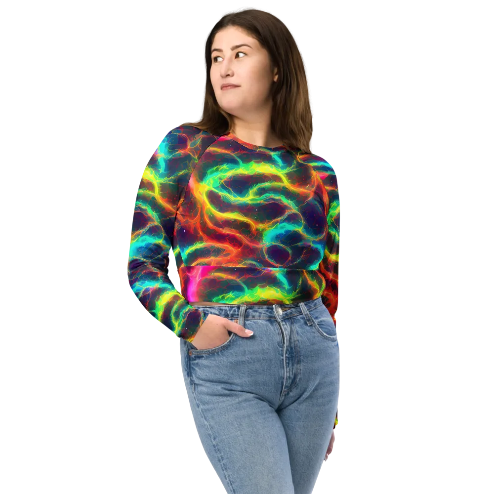 Hypercolor Tides on Long Sleeve Crop Top — Front