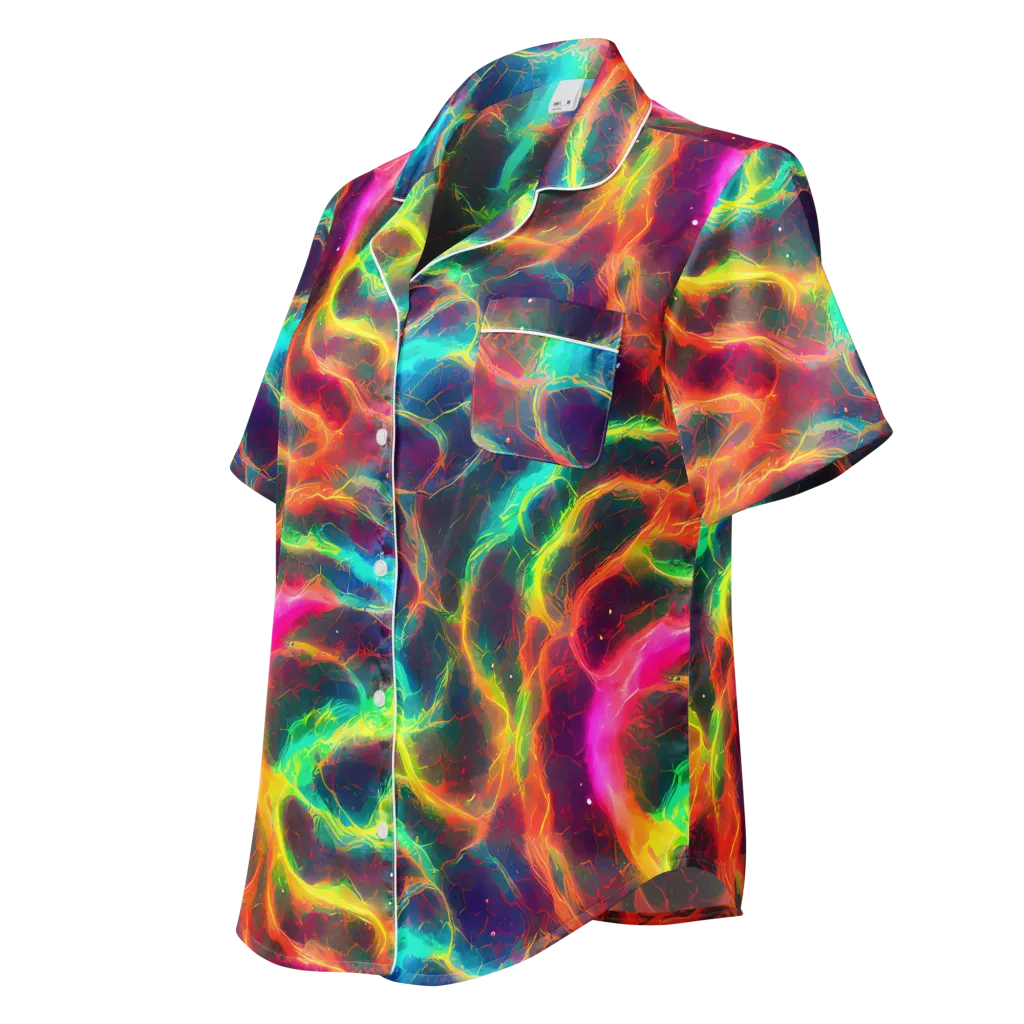 Hypercolor Tides on Women's Short Sleeve Pajama Top — Left Front