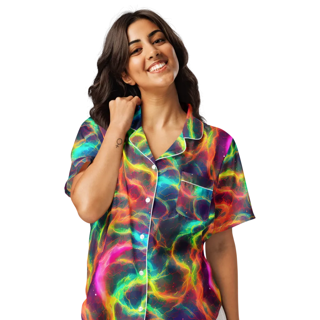 Hypercolor Tides on Women's Short Sleeve Pajama Top — Front
