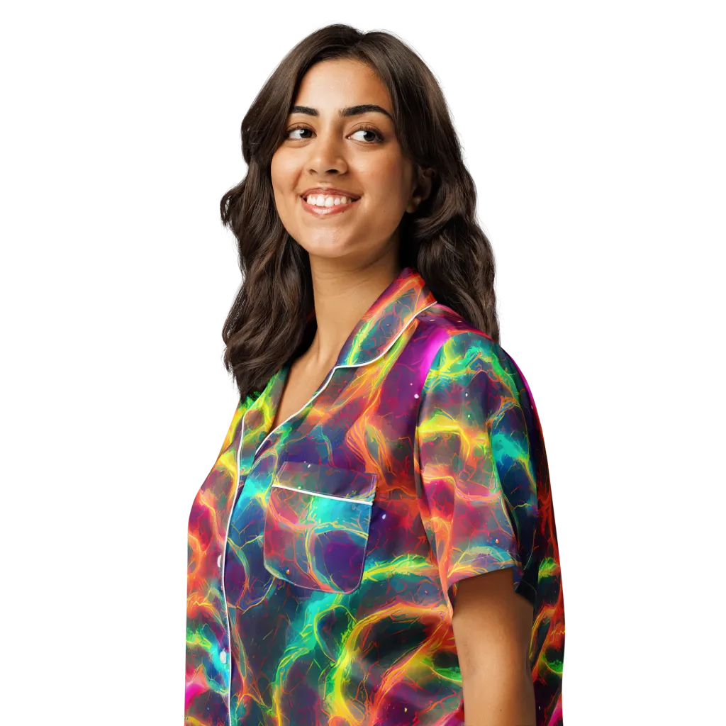 Hypercolor Tides on Women's Short Sleeve Pajama Top — Left Front
