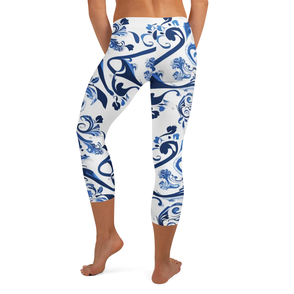 Blue Porcelain Dance on Capri Leggings — Back
