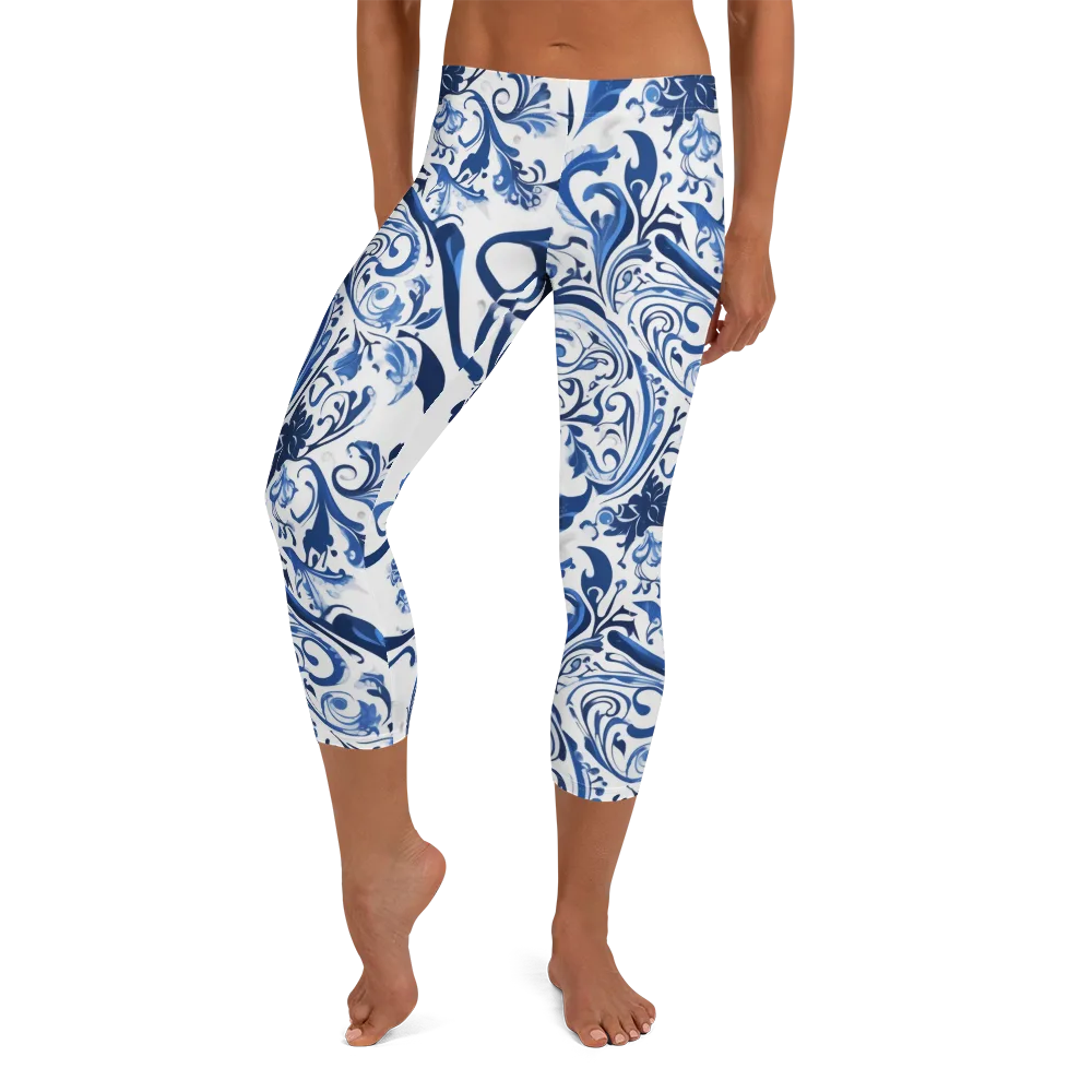 Blue Porcelain Dance on Capri Leggings — Front