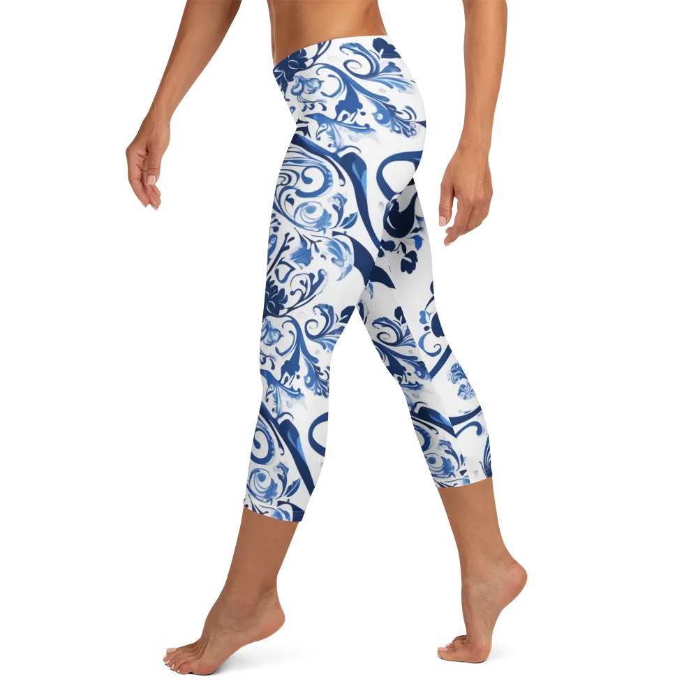 Blue Porcelain Dance on Capri Leggings — Left