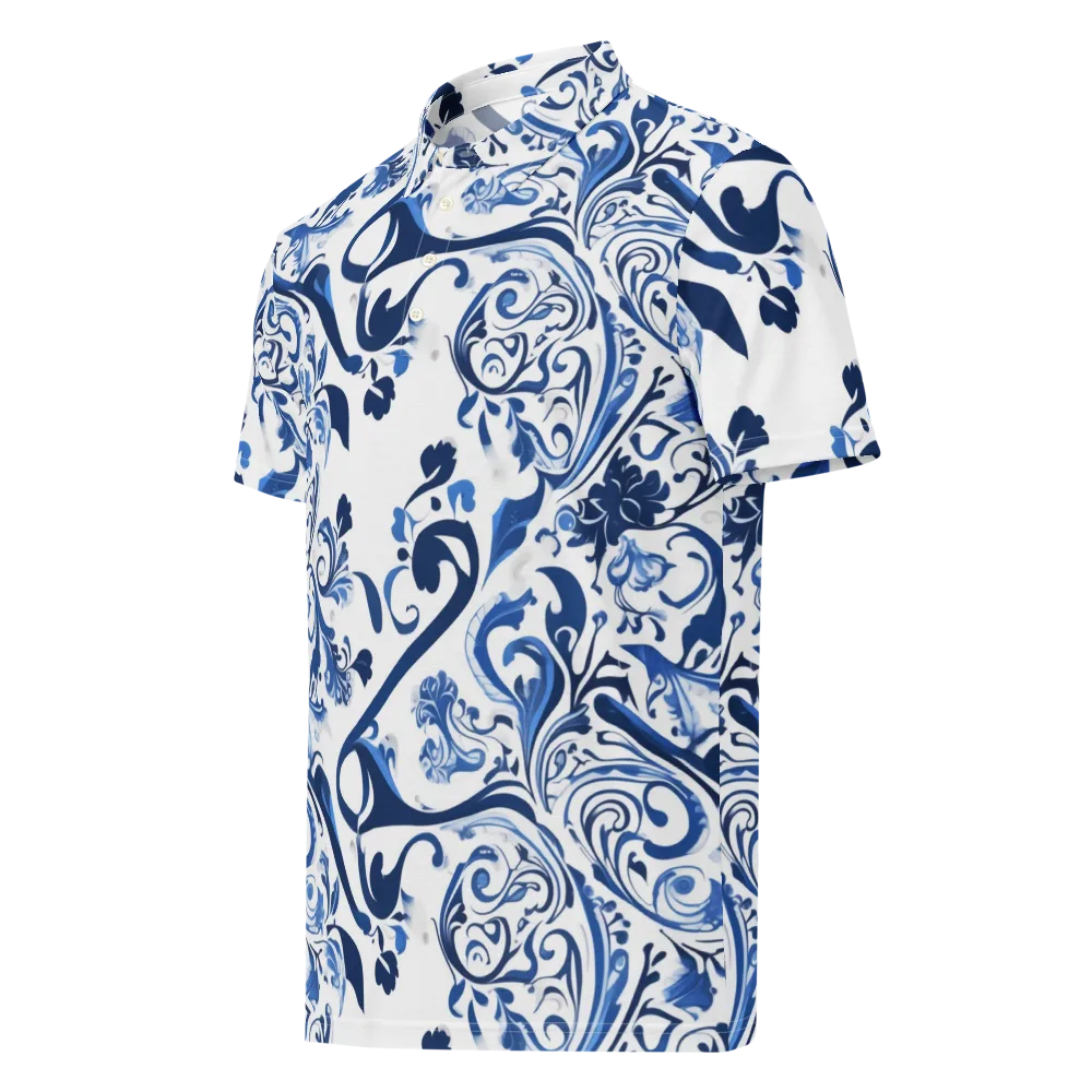 Blue Porcelain Dance on Men's Slim Fit Polo Shirt — Left Front