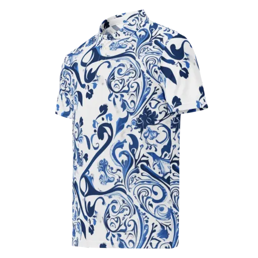 Blue Porcelain Dance on a Men's Slim Fit Polo Shirt