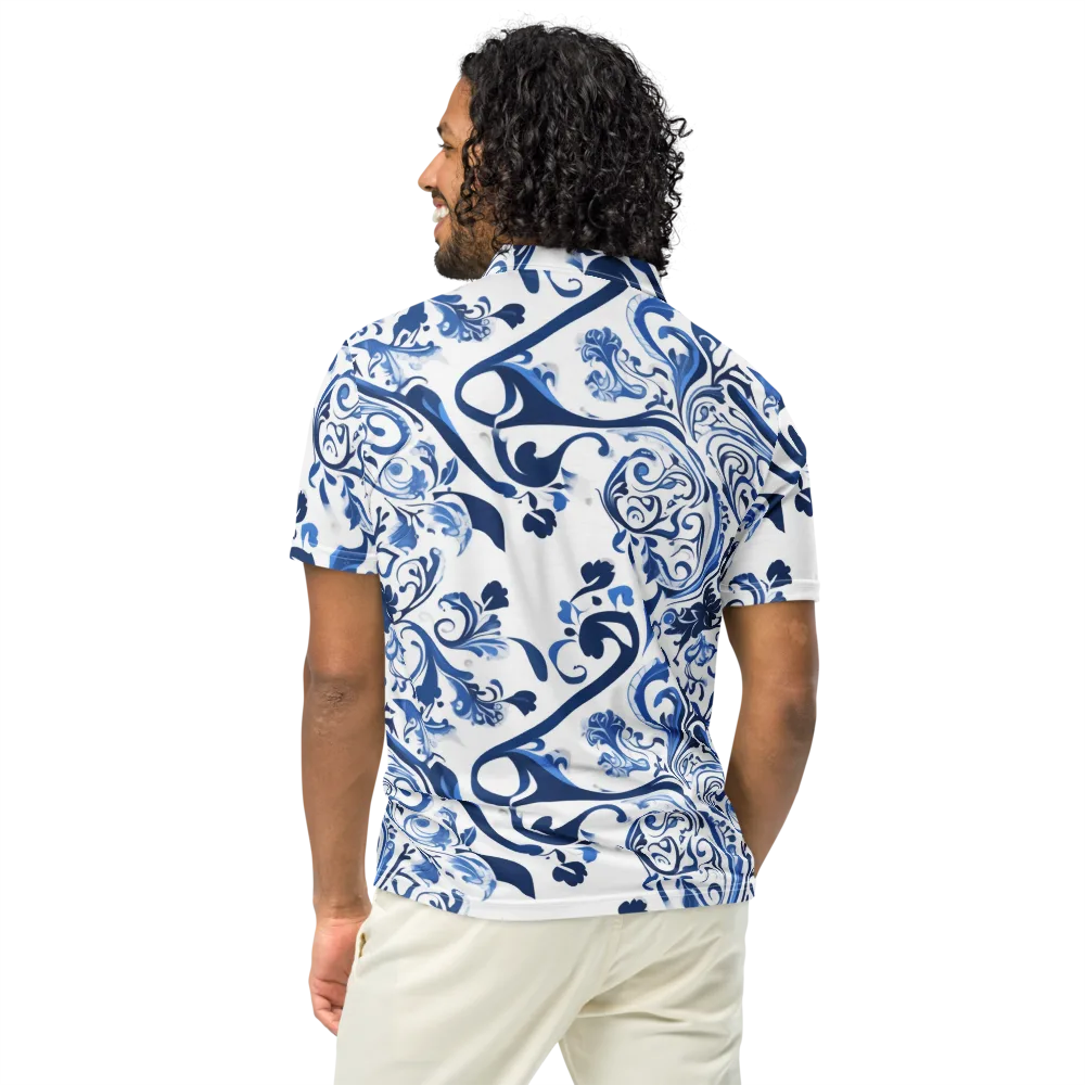Blue Porcelain Dance on Men's Slim Fit Polo Shirt — Back