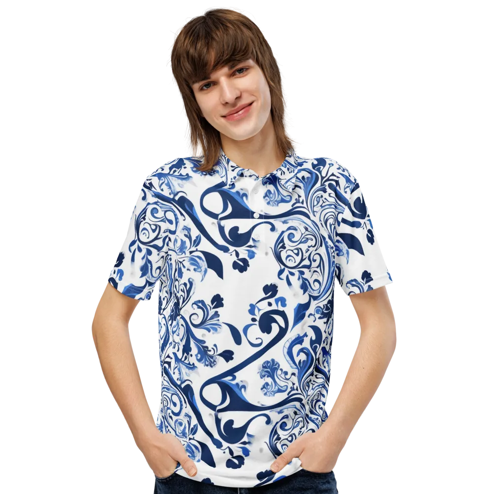 Blue Porcelain Dance on Men's Slim Fit Polo Shirt — Front
