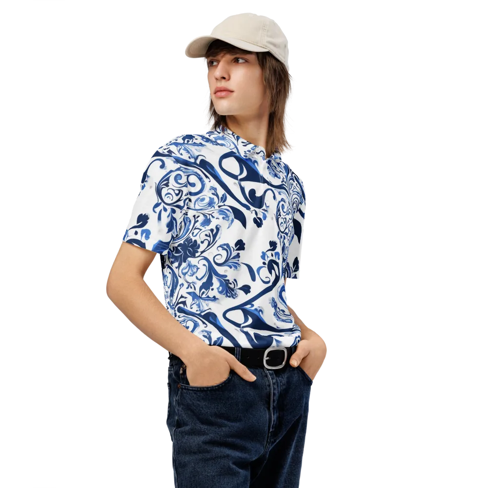 Blue Porcelain Dance on Men's Slim Fit Polo Shirt — Right Front