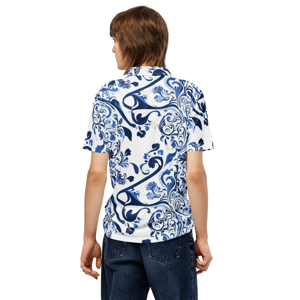Blue Porcelain Dance on Men's Slim Fit Polo Shirt — Back
