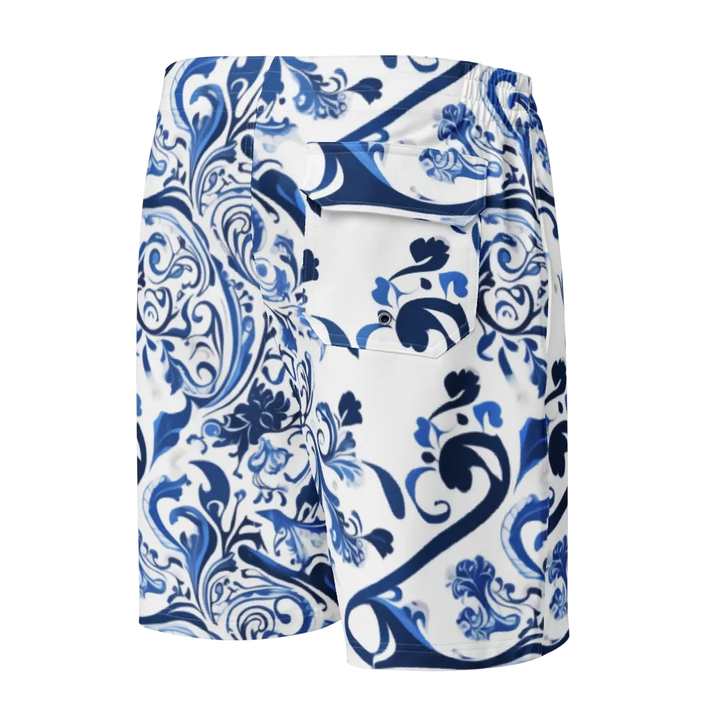 Blue Porcelain Dance on Men's Board Shorts — Back