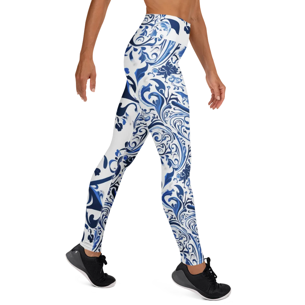 Blue Porcelain Dance on Yoga Leggings — Right