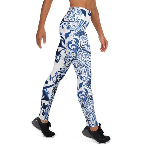 Blue Porcelain Dance on a Yoga Leggings