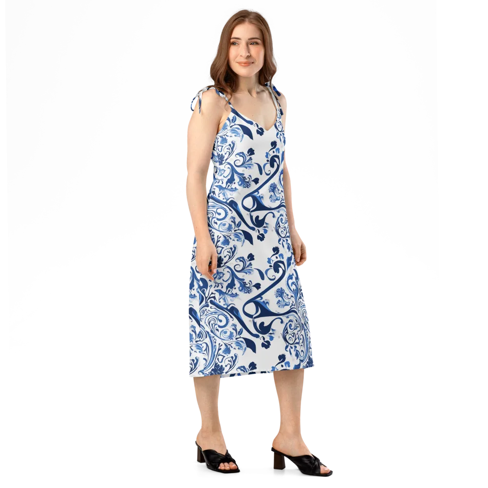 Blue Porcelain Dance on Slip Dress — Right Front