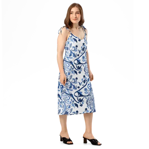 Blue Porcelain Dance on a Slip Dress