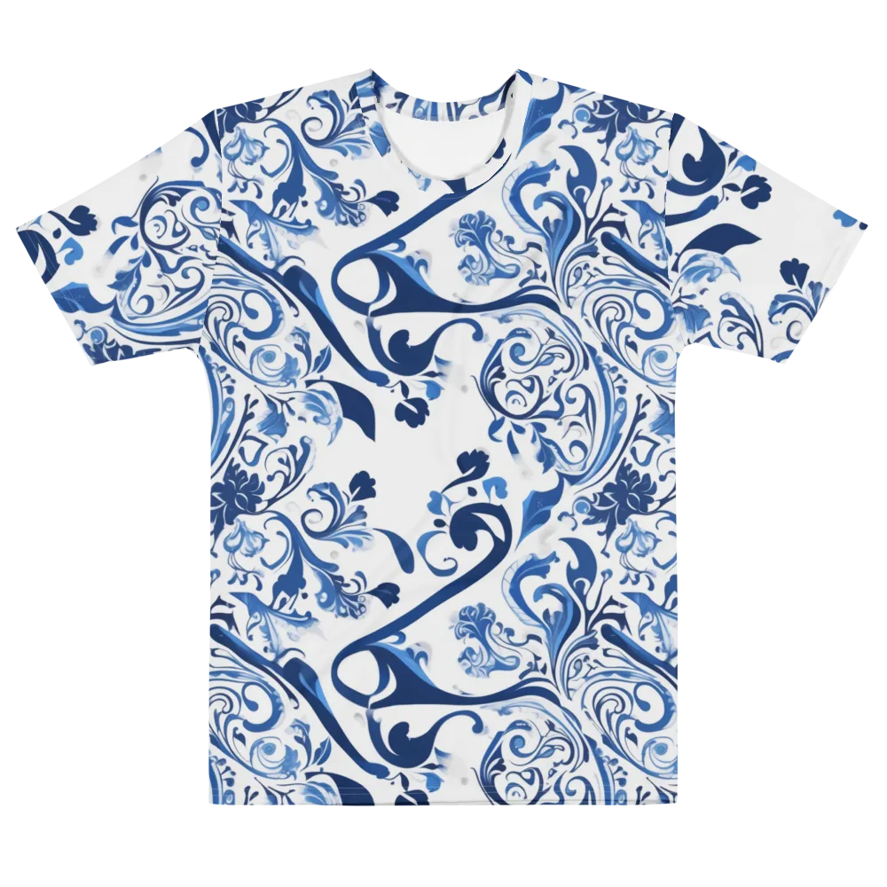 Blue Porcelain Dance on Men's Cotton Crew Neck T-Shirt — Front