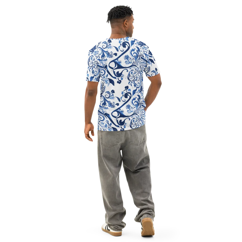 Blue Porcelain Dance on Men's Cotton Crew Neck T-Shirt — Back