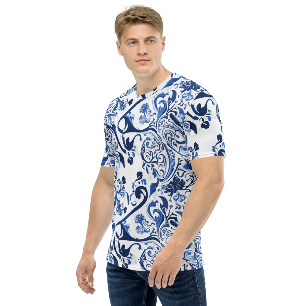 Blue Porcelain Dance on Men's Crew Neck T-Shirt — Left