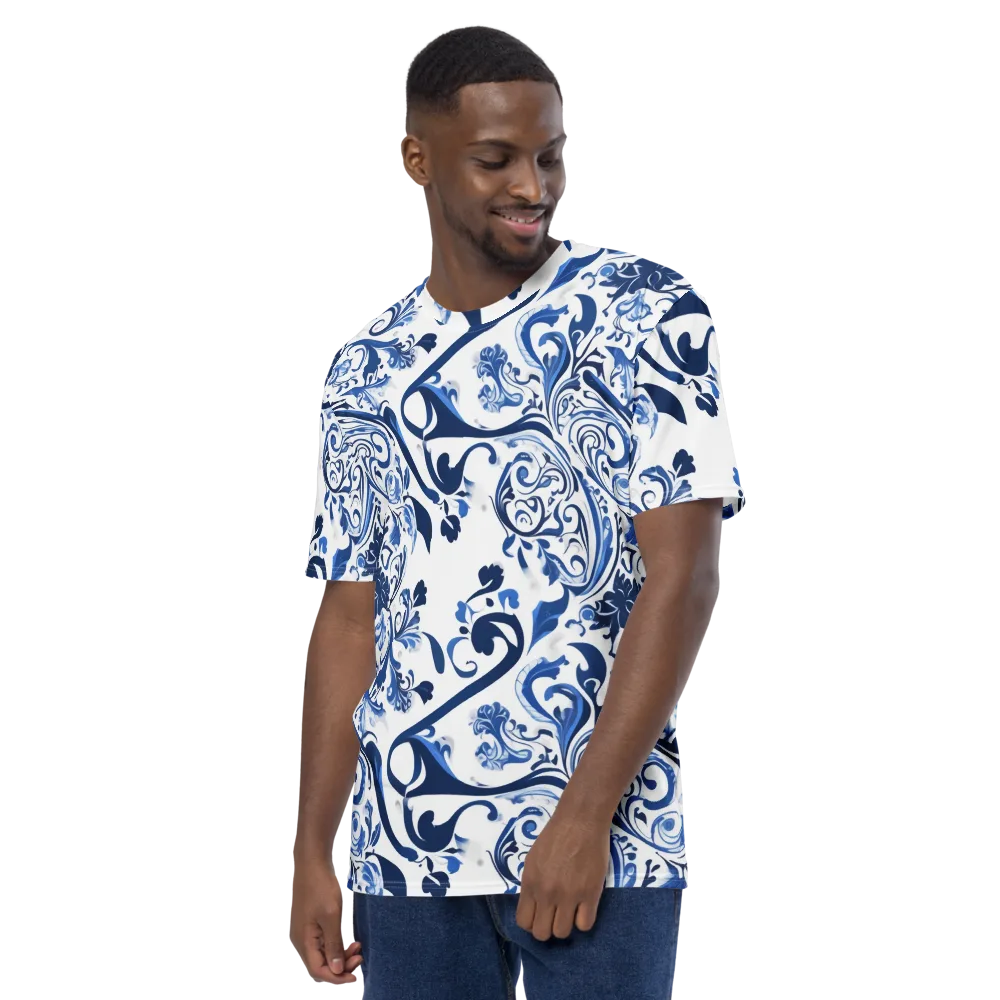 Blue Porcelain Dance on Men's Crew Neck T-Shirt — Left