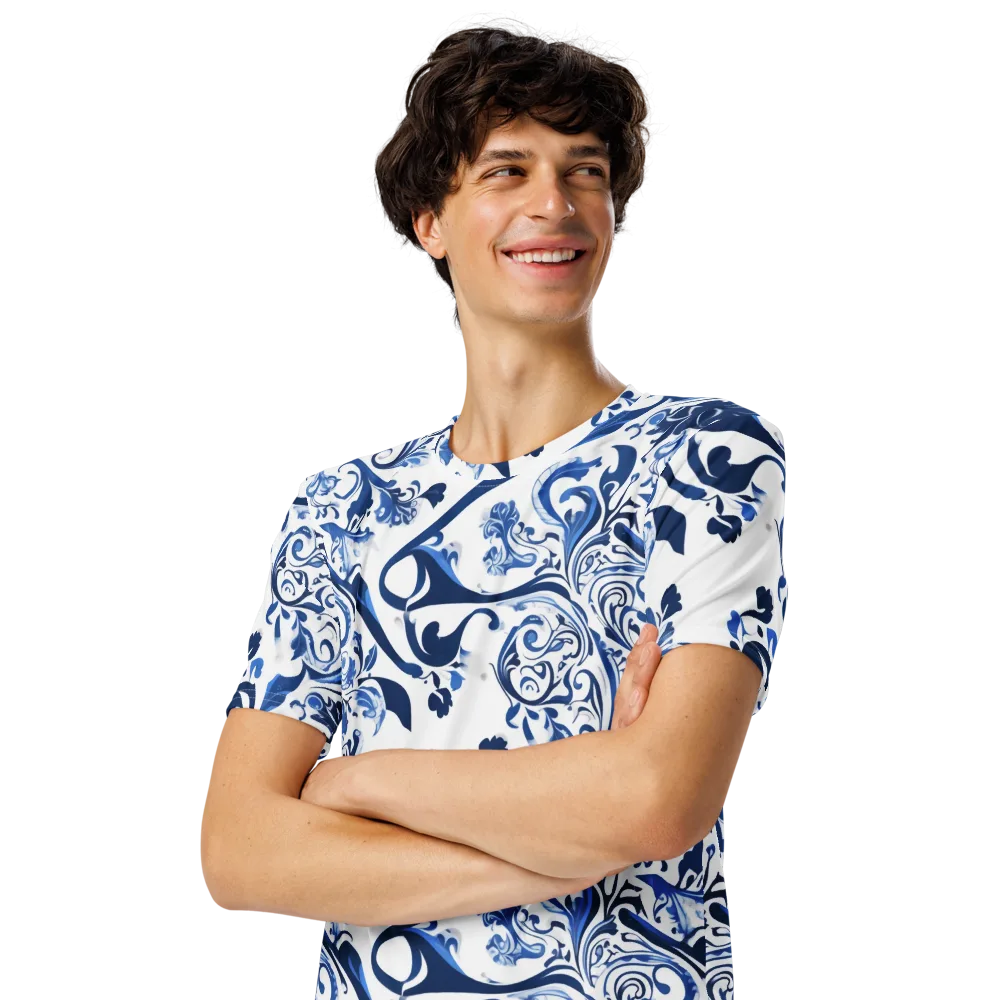 Blue Porcelain Dance on Men's Crew Neck T-Shirt — Left Front