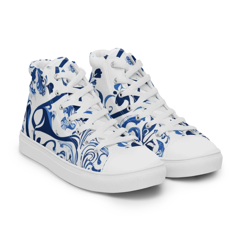 Blue Porcelain Dance on Men's High Top Canvas Shoes — Right Front