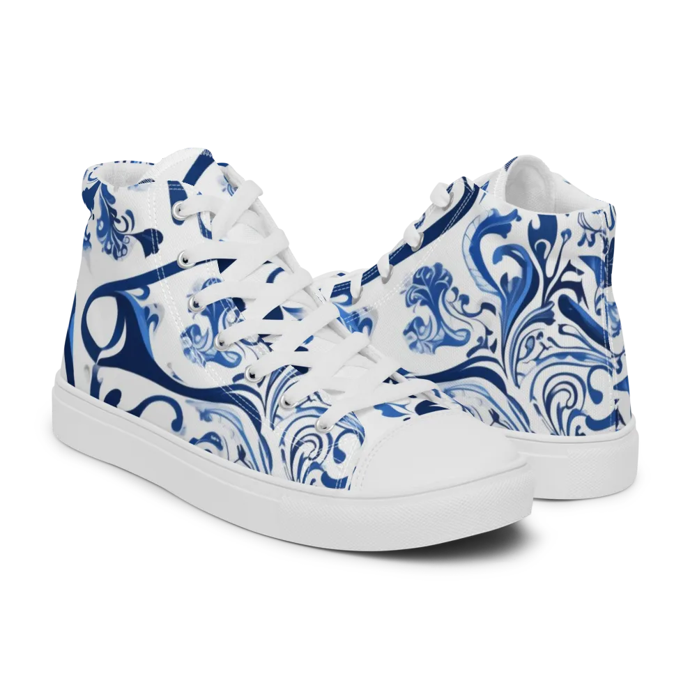 Blue Porcelain Dance on Men's High Top Canvas Shoes — Right