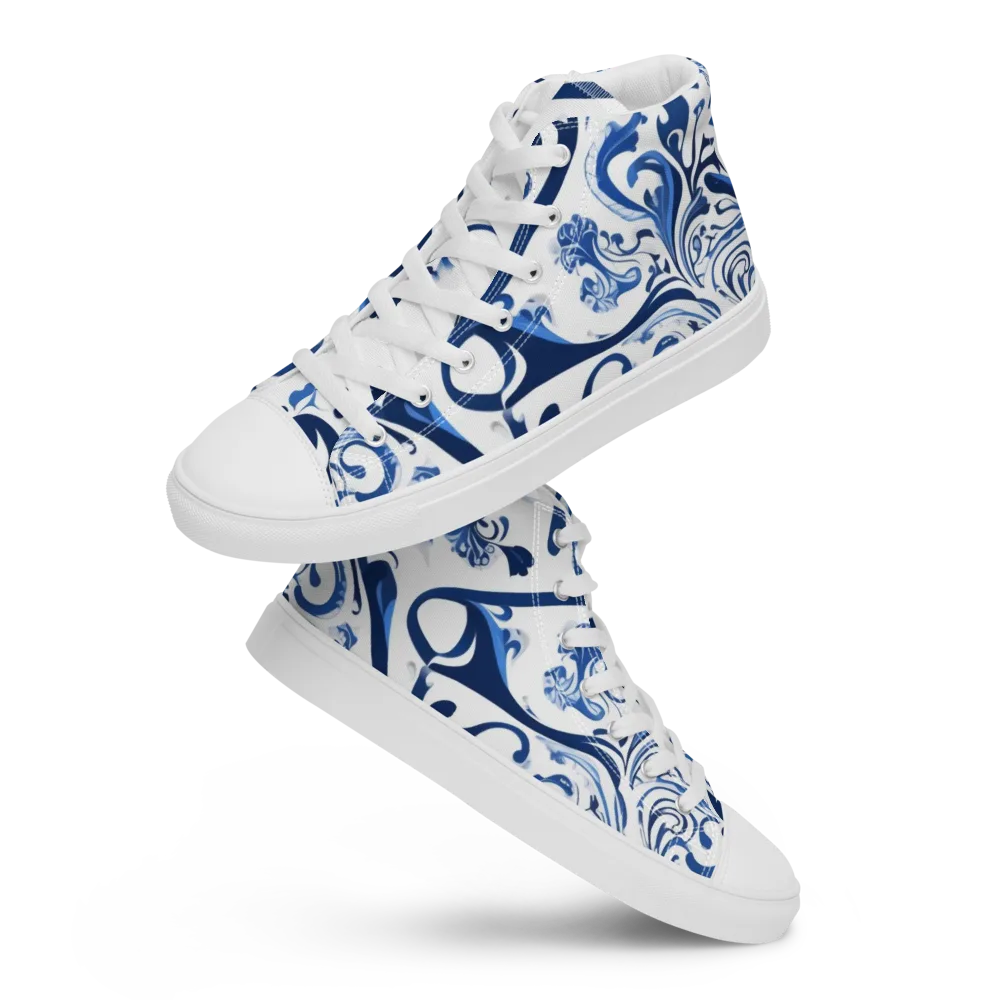 Blue Porcelain Dance on Men's High Top Canvas Shoes — Front