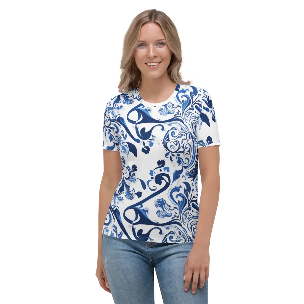 Blue Porcelain Dance on Women's Crew Neck T-Shirt — Front
