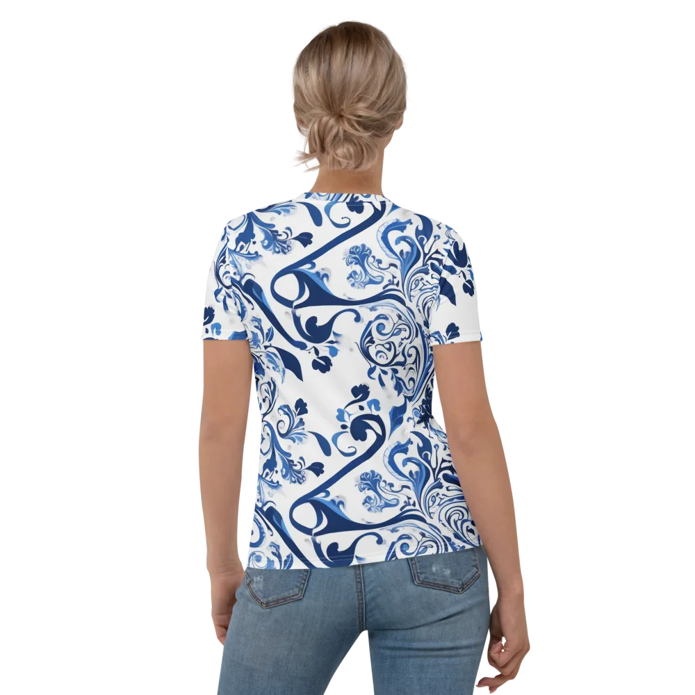 Blue Porcelain Dance on Women's Crew Neck T-Shirt — Back