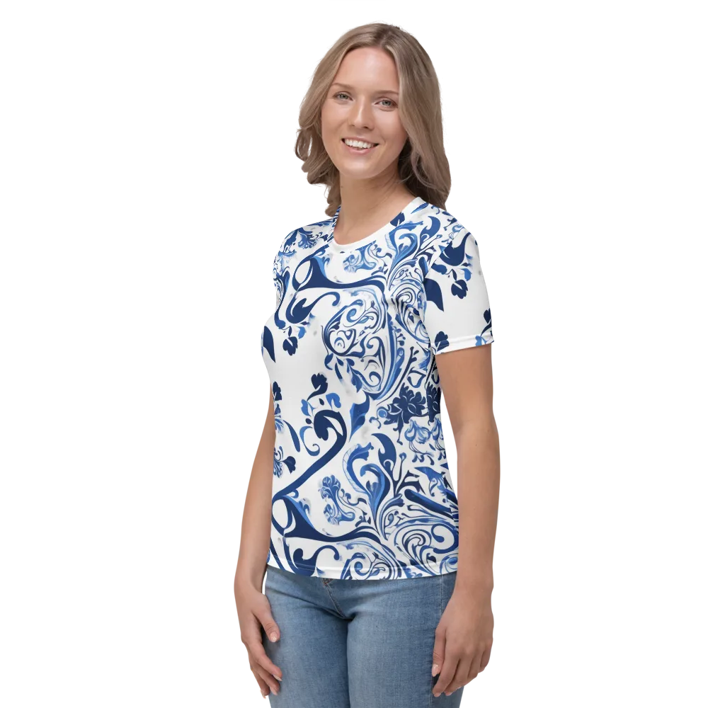 Blue Porcelain Dance on Women's Crew Neck T-Shirt — Left