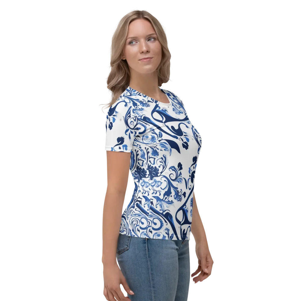 Blue Porcelain Dance on Women's Crew Neck T-Shirt — Right
