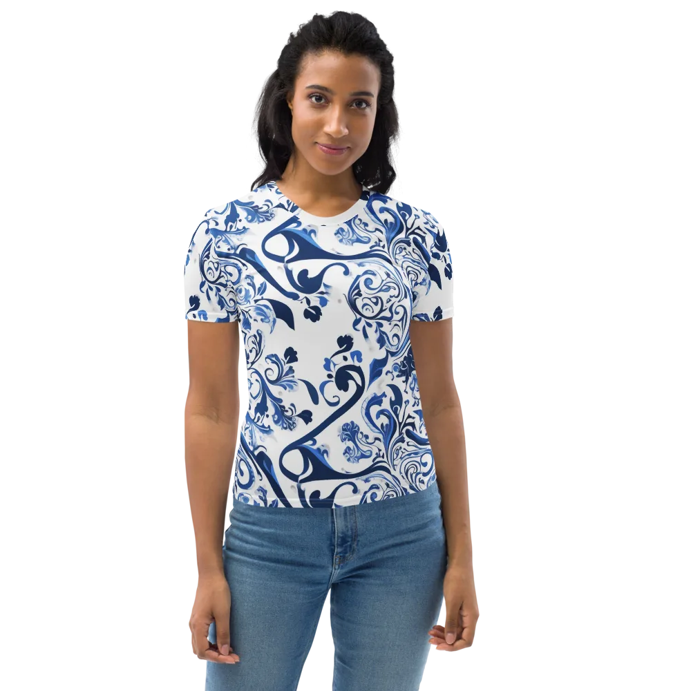 Blue Porcelain Dance on Women's Crew Neck T-Shirt — Front