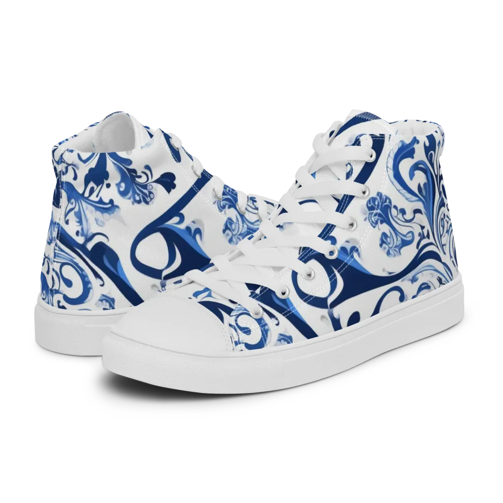 Blue Porcelain Dance on Women's High Top Canvas Shoes — Left