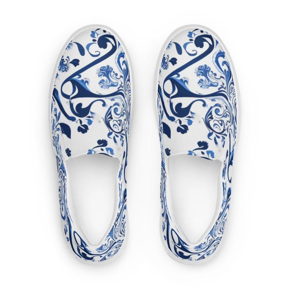 Blue Porcelain Dance on Men's Slip-On Canvas Shoes — Front