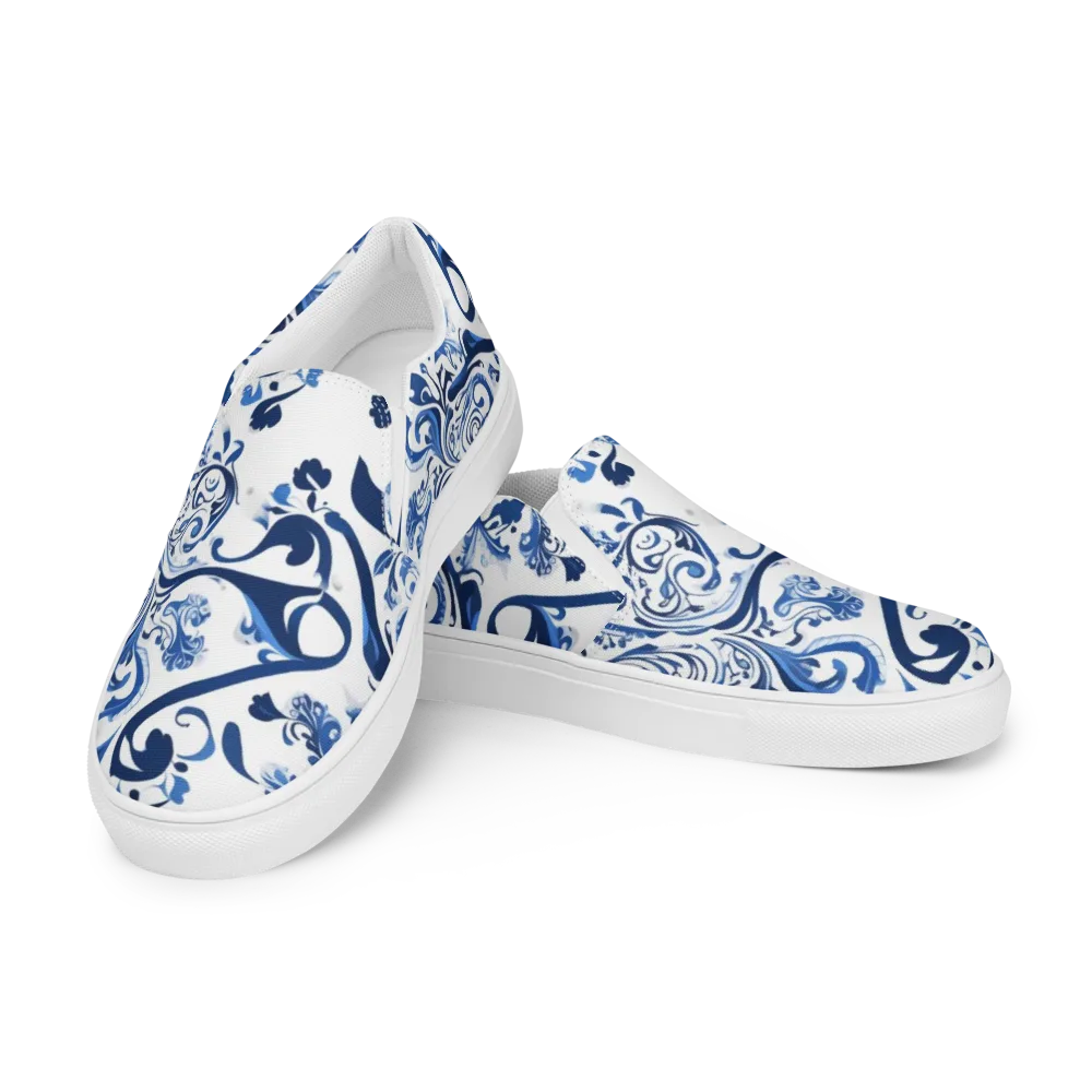 Blue Porcelain Dance on Men's Slip-On Canvas Shoes — Left Front