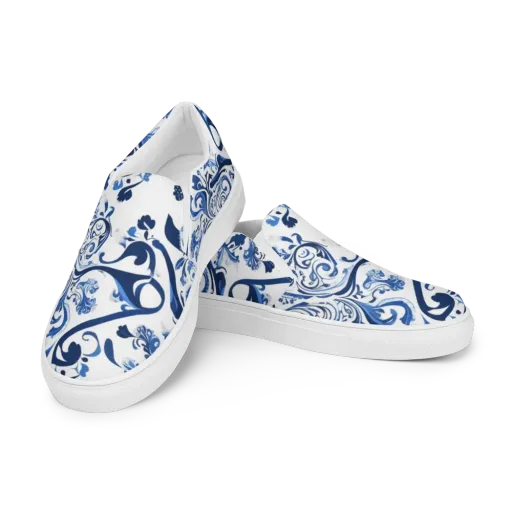 Blue Porcelain Dance on a Men's Slip-On Canvas Shoes