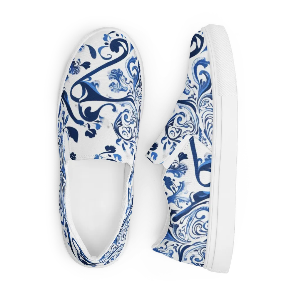 Blue Porcelain Dance on Men's Slip-On Canvas Shoes — Front
