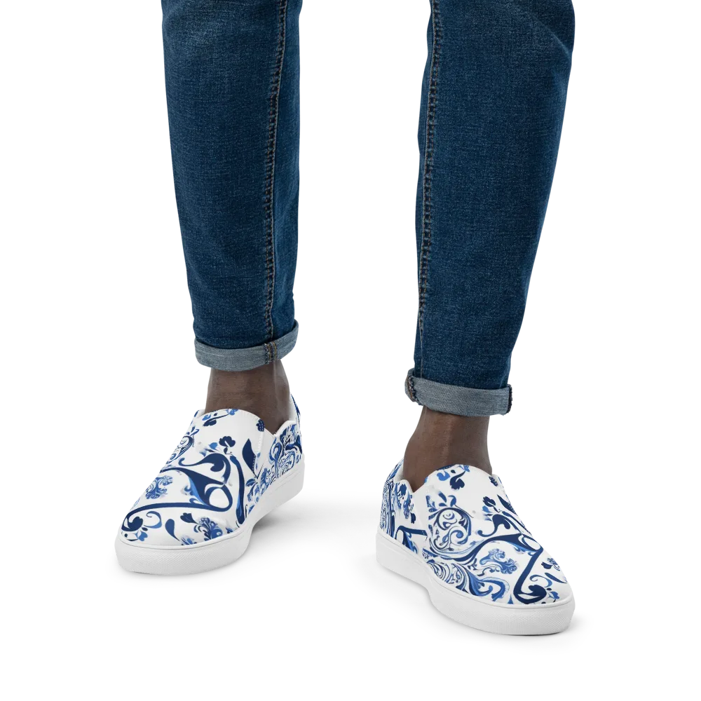 Blue Porcelain Dance on Men's Slip-On Canvas Shoes — Front