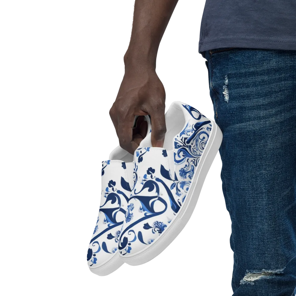 Blue Porcelain Dance on Men's Slip-On Canvas Shoes — Left Front