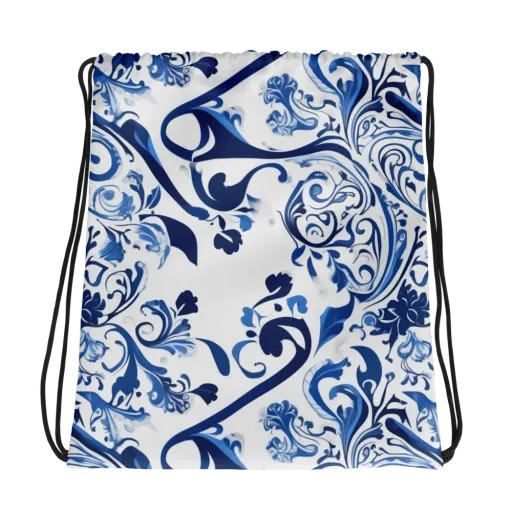 Blue Porcelain Dance on a Drawstring Bag