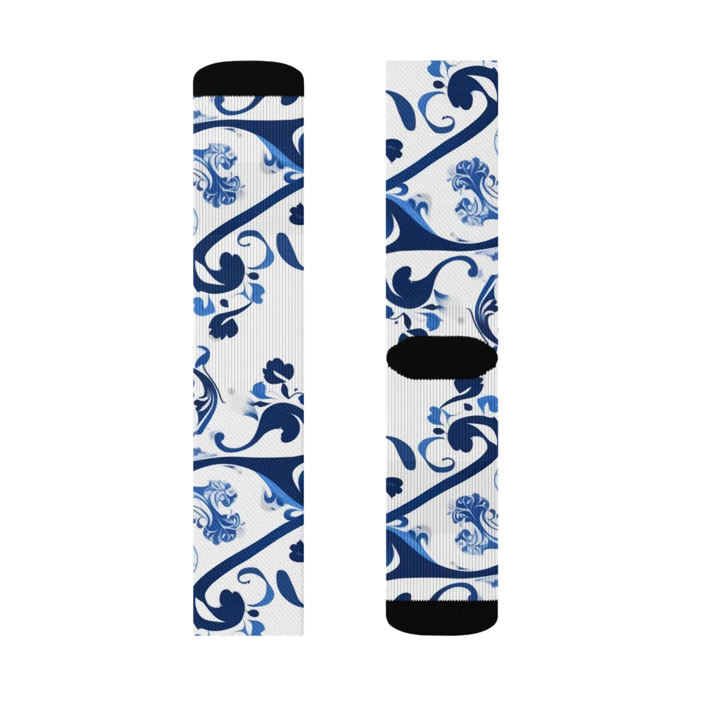 Blue Porcelain Dance on Socks — Left Sock