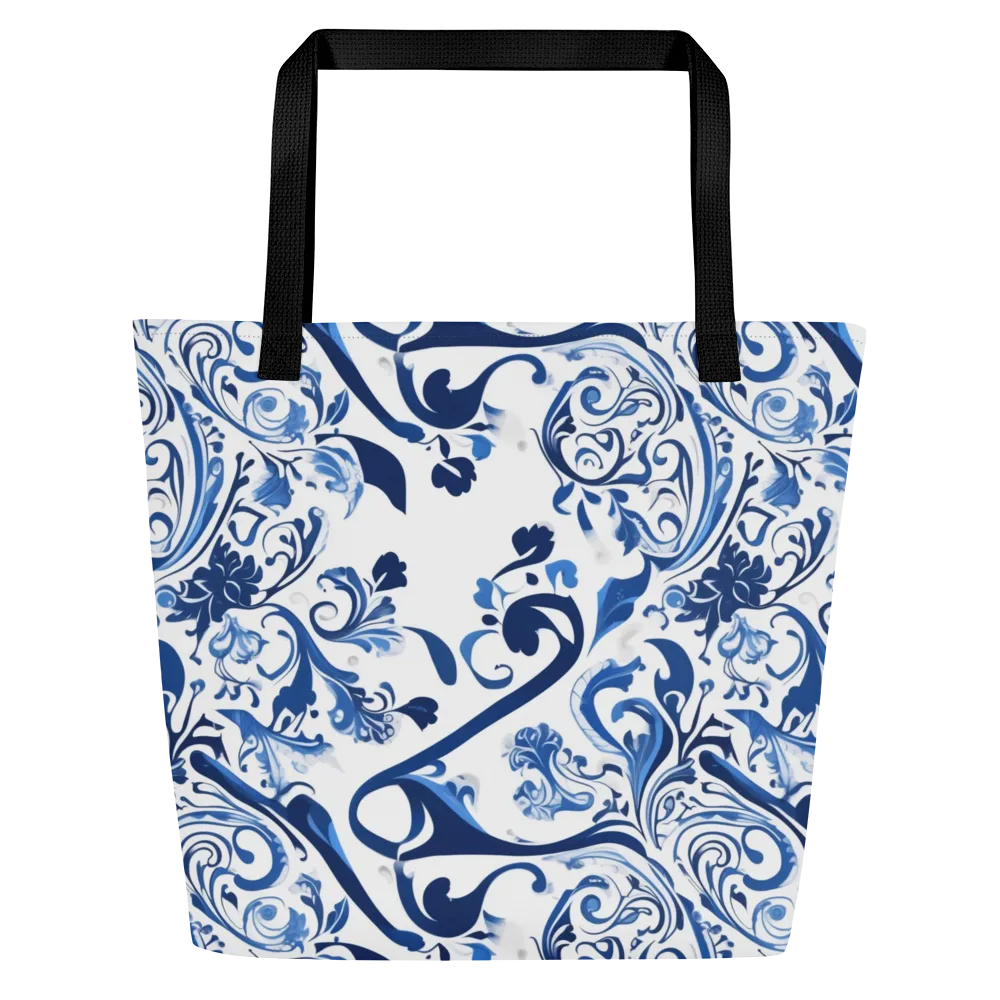 Blue Porcelain Dance on Large Tote Bag W/ Pocket — Front