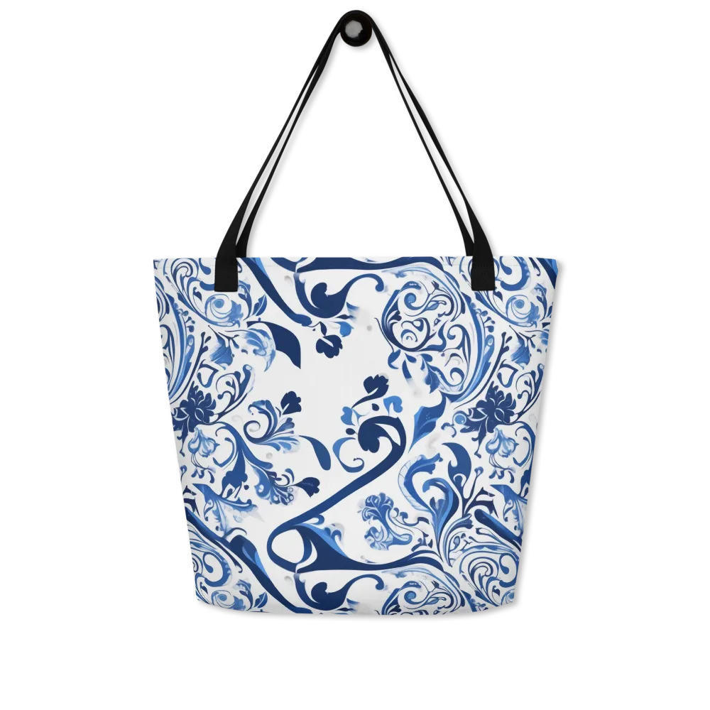 Blue Porcelain Dance on Large Tote Bag W/ Pocket — Front