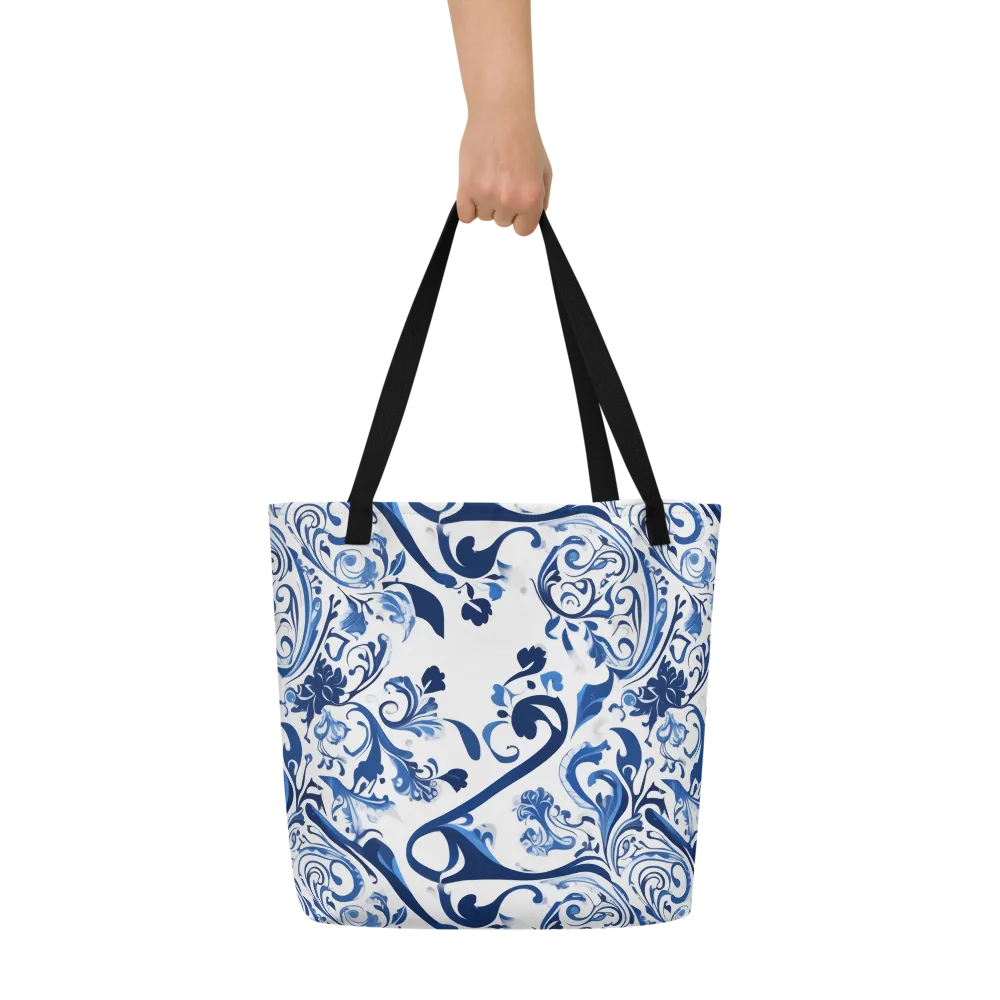 Blue Porcelain Dance on Large Tote Bag W/ Pocket — Front